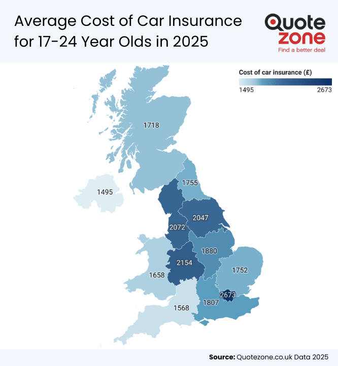 car insurance cost price map for young drivers